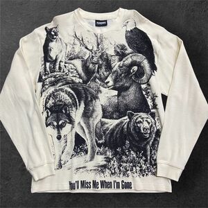 Pleasures NWOT Wildlife Nature Waffle Knit Thermal Cream Black Men's Size Large